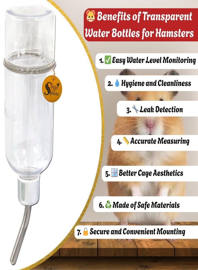 سايج سكوير زجاجة ماء شفافة مربعة الشكل من سيج للهامستر - موزع مياه مانع للتسرب للهامستر والفئران والجرذان | بلاستيك خالٍ من مادة BPA مع فوهة من الفولاذ المقاوم للصدأ | مثالية للاستخدام في القفص وللترطيب اليومي (180 مل) - Image 5